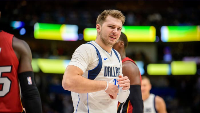 Luka Doncic sprained his right ankle in the first quarter of the Mavericks's game against the Heat.